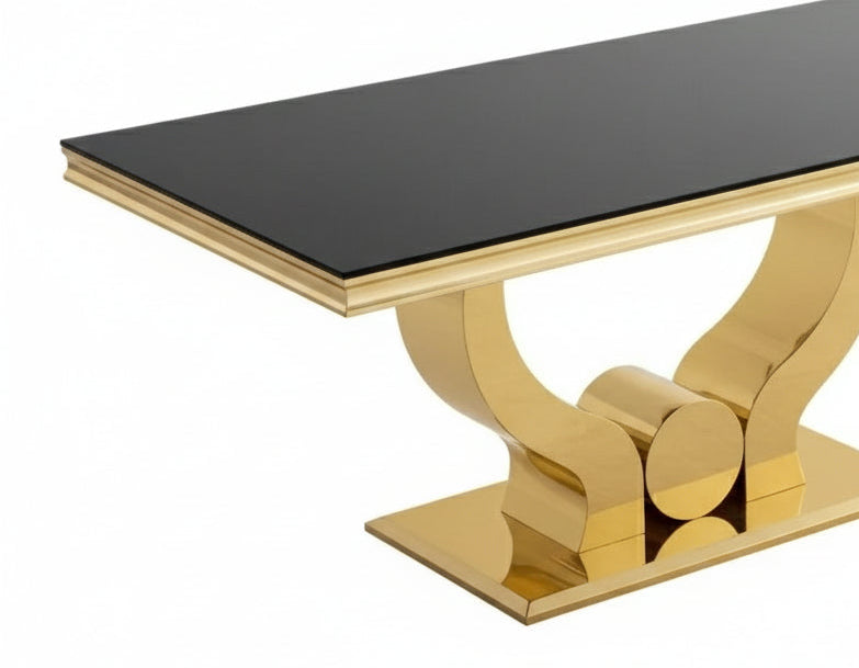 Table à manger verre noir pied métal doré 180x90 cm TROFY