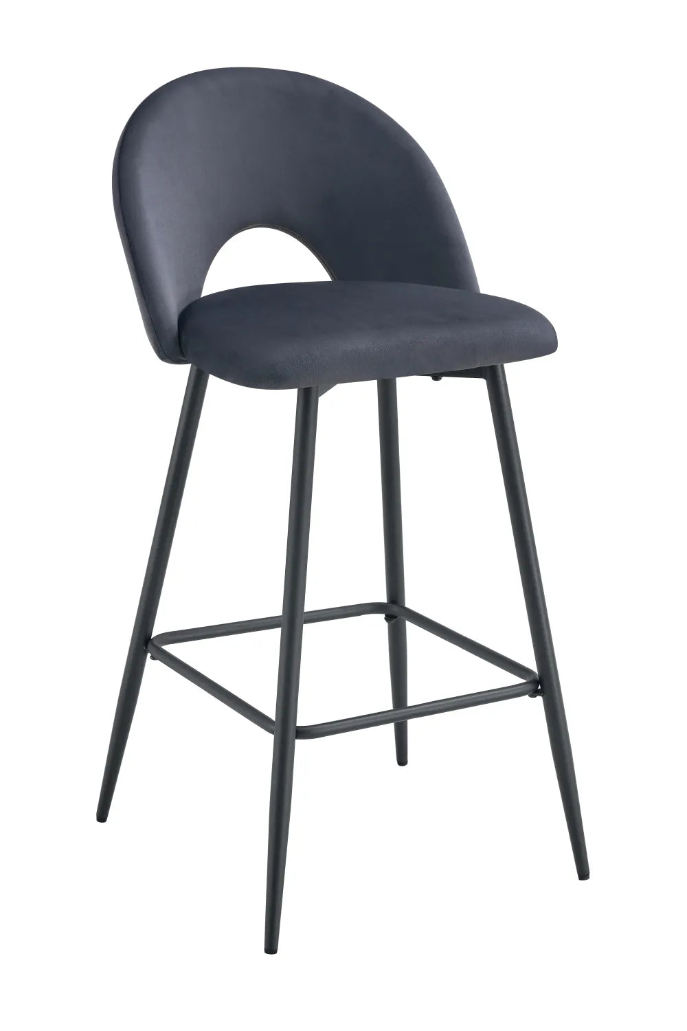 Lot de 2 tabourets de bar TEDDY pied métal noir velours #couleur_anthracite