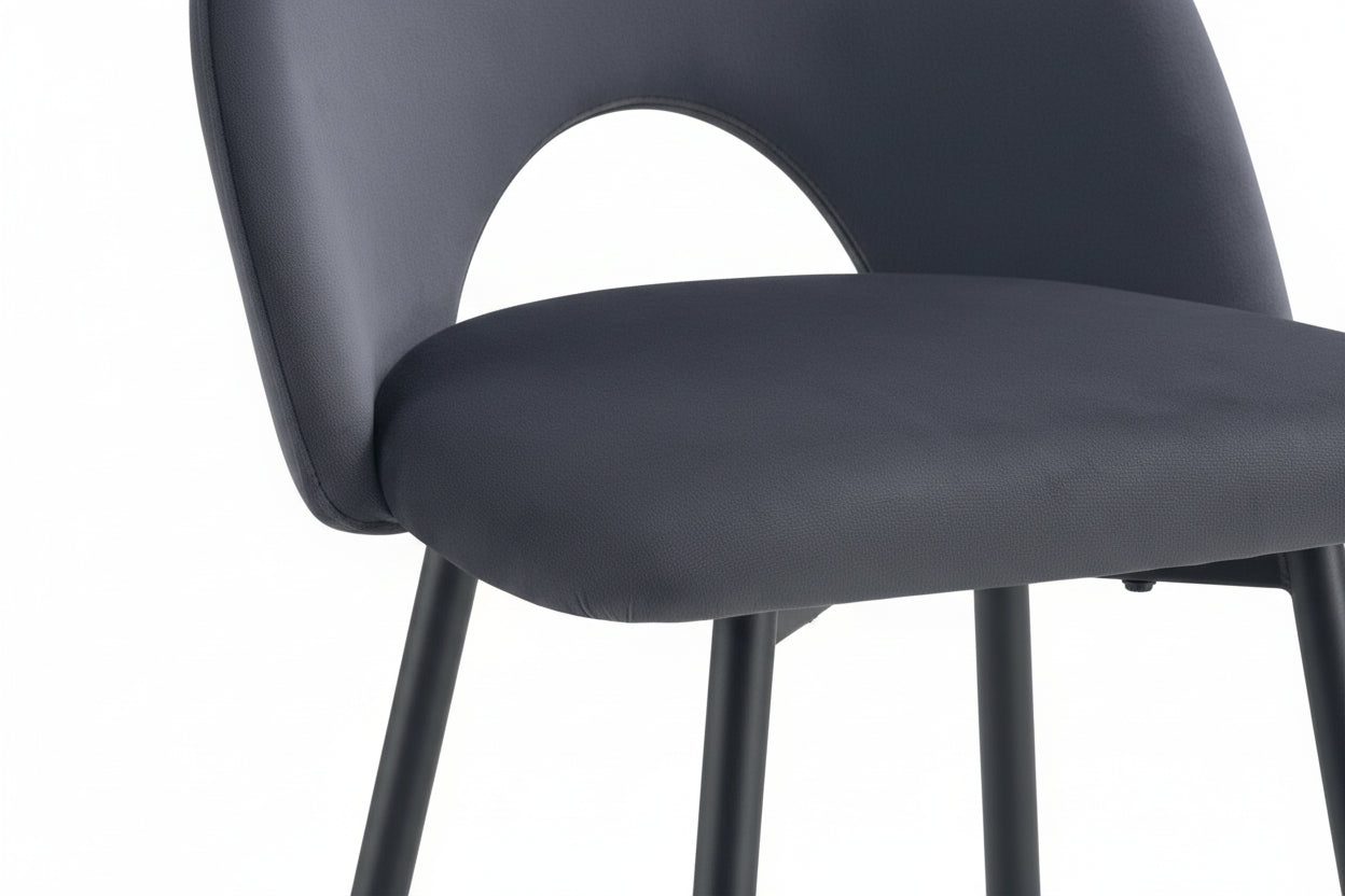 Lot 2 Tabourets de Bar Teddy Velours Anthracite Pieds Métal Noir 47x36x98cm