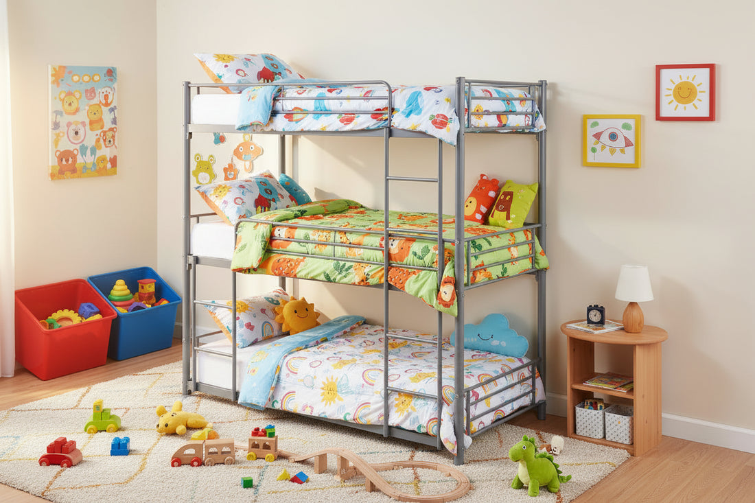 Lit superposé métal 3 couchages 90x190 cm Gris TRIPLE