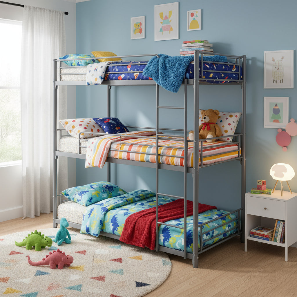 Lit superposé en métal TRIPLE 3 couchages 90x190 cm Gris#couleur_gris