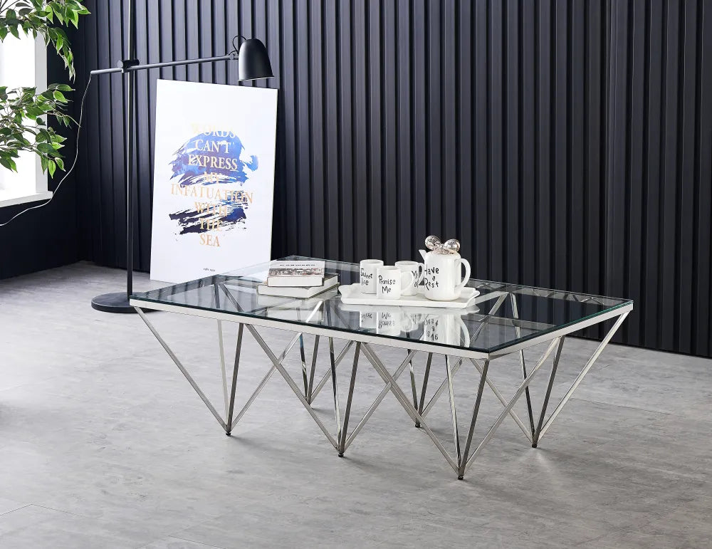 Table Basse GIZE rectangle Chrome et plateau en verre 130X70X42 cm