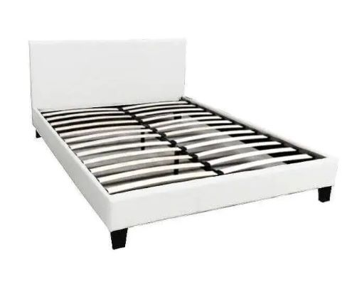 Lit 2 places  MELBOURNE simili cuir BLANC 160x200 cm avec sommier intégré