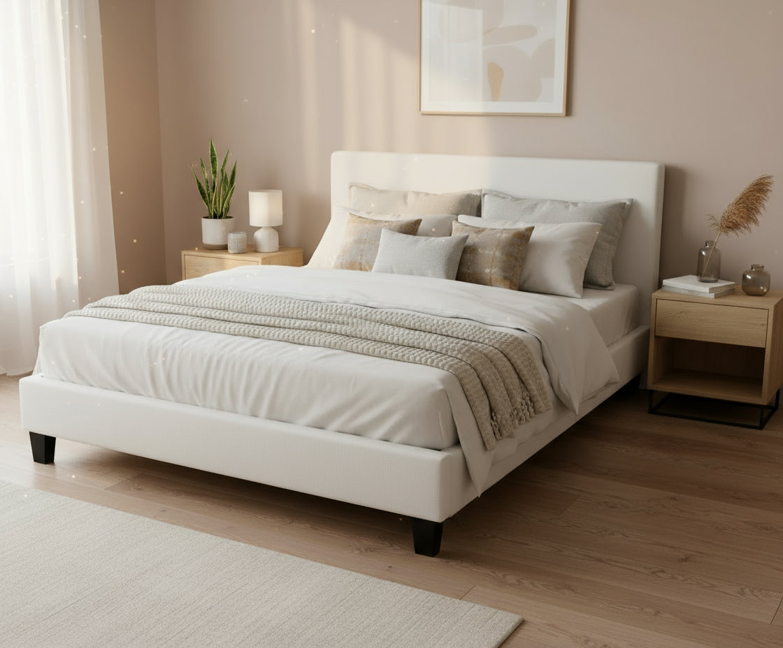 Lit 2 places  MELBOURNE simili cuir BLANC 160x200 cm avec sommier intégré