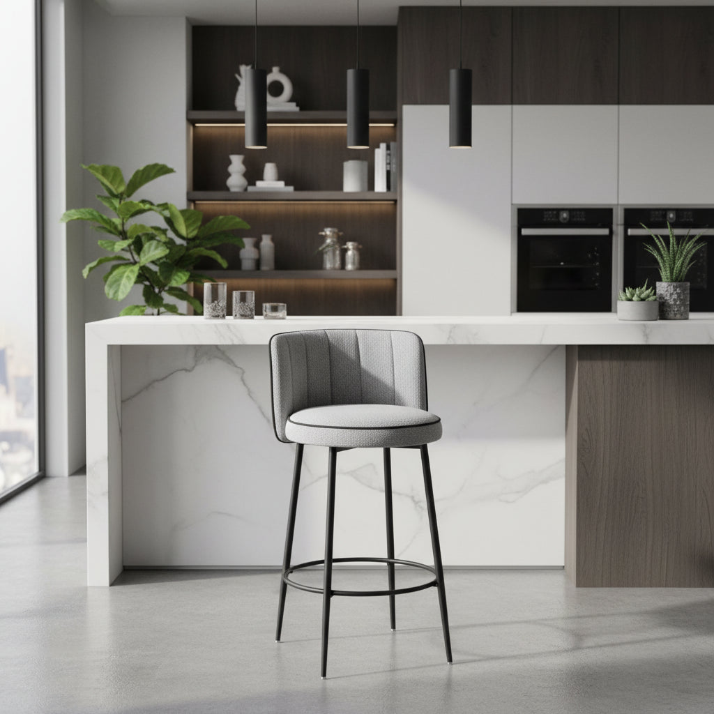 Lot 2 Tabourets de Bar Cathy Gris Pieds Métal Noir