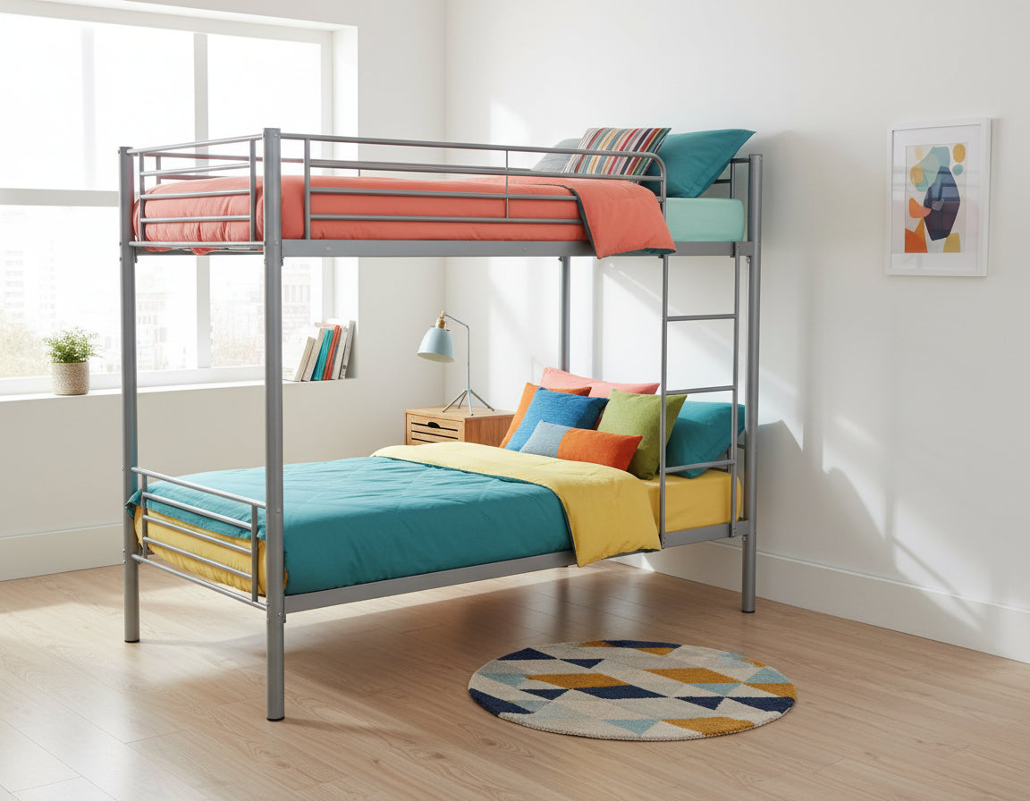 Lit superposé Séparable métal LUNA 1+1 90x190 cm sommier inclus gris