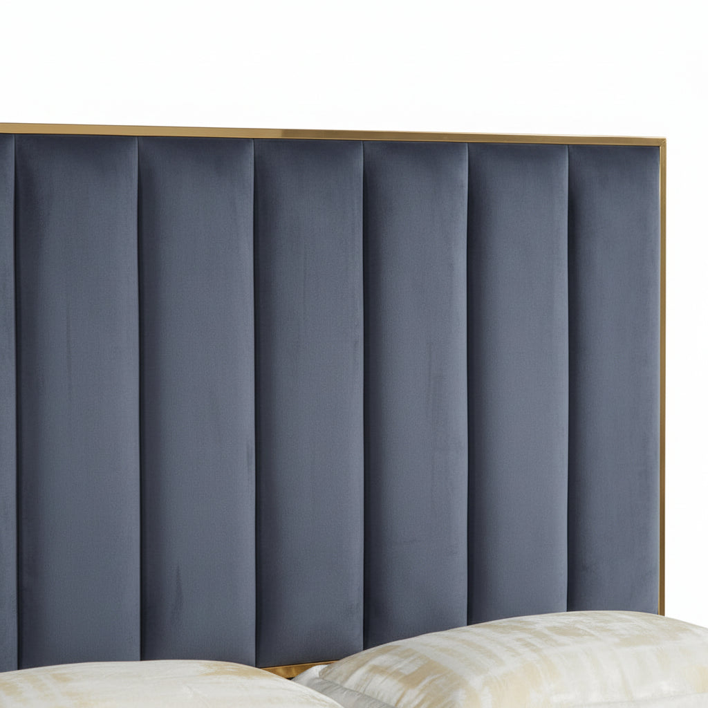Lit 2 places 140x190 cm velours gris sommier inclus TONY