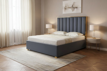 Lit 2 places 140x190 cm velours gris sommier inclus TONY