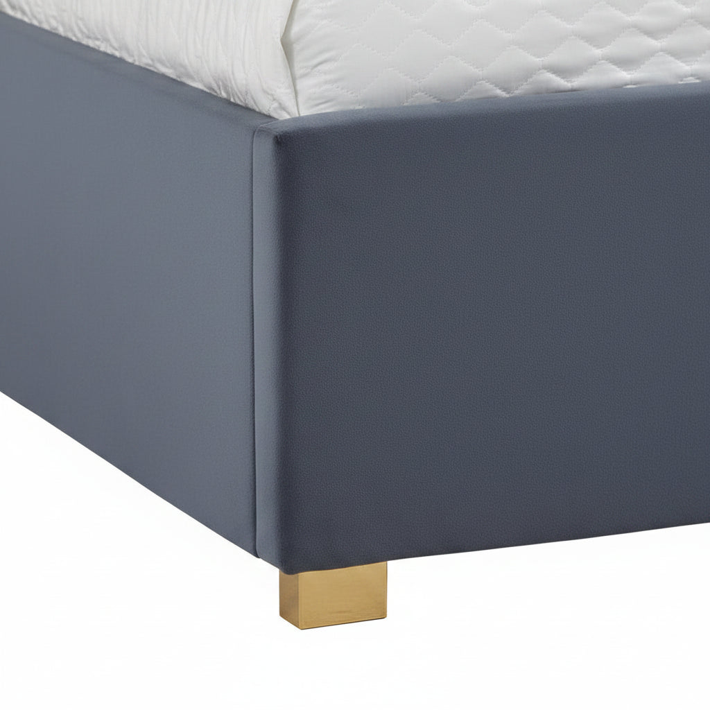 Lit 2 places 140x190 cm velours gris sommier inclus TONY