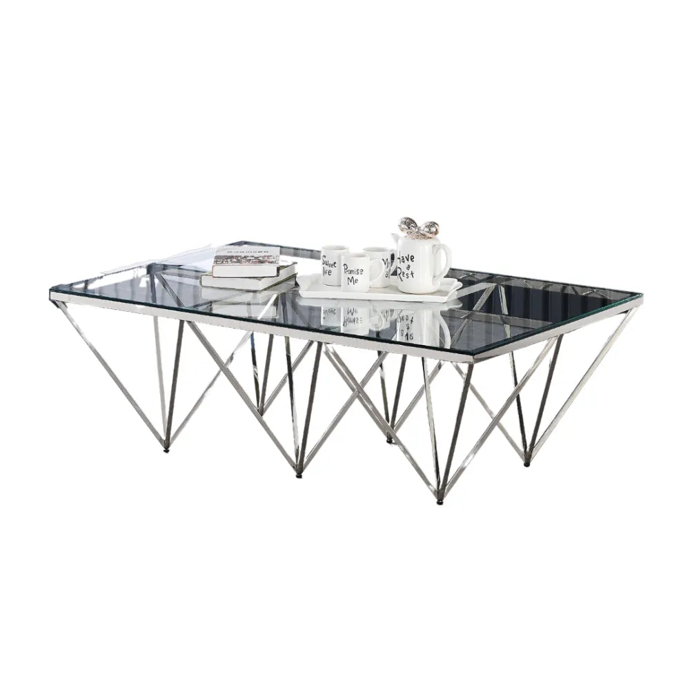Table Basse GIZE rectangle Chrome et plateau en verre 130X70X42 cm