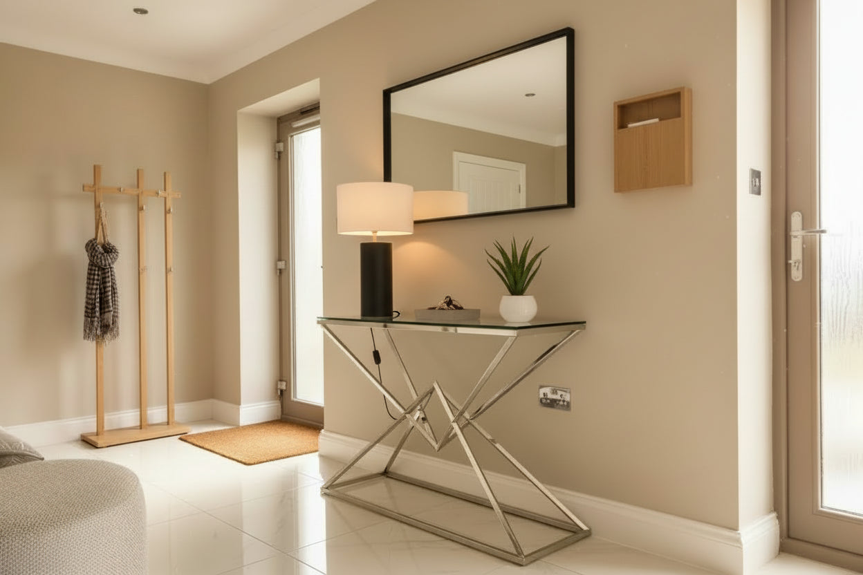 Console PYRAMID en verre Transparent 120x40x78 cm #couleur_chrome