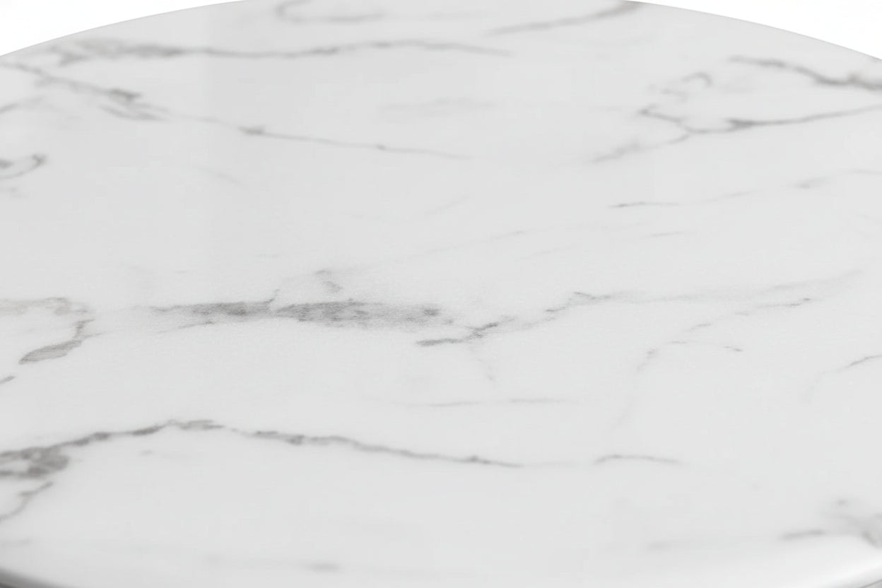 Table Basse ATMOS Ronde Plateau Verre Trempé Marbré Blanc Pieds Chrome D100x45cm