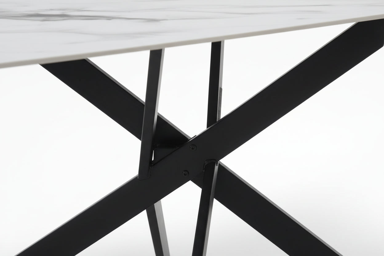 Table à Manger Rectangulaire Verre Marbré Blanc 150 cm JESSICA