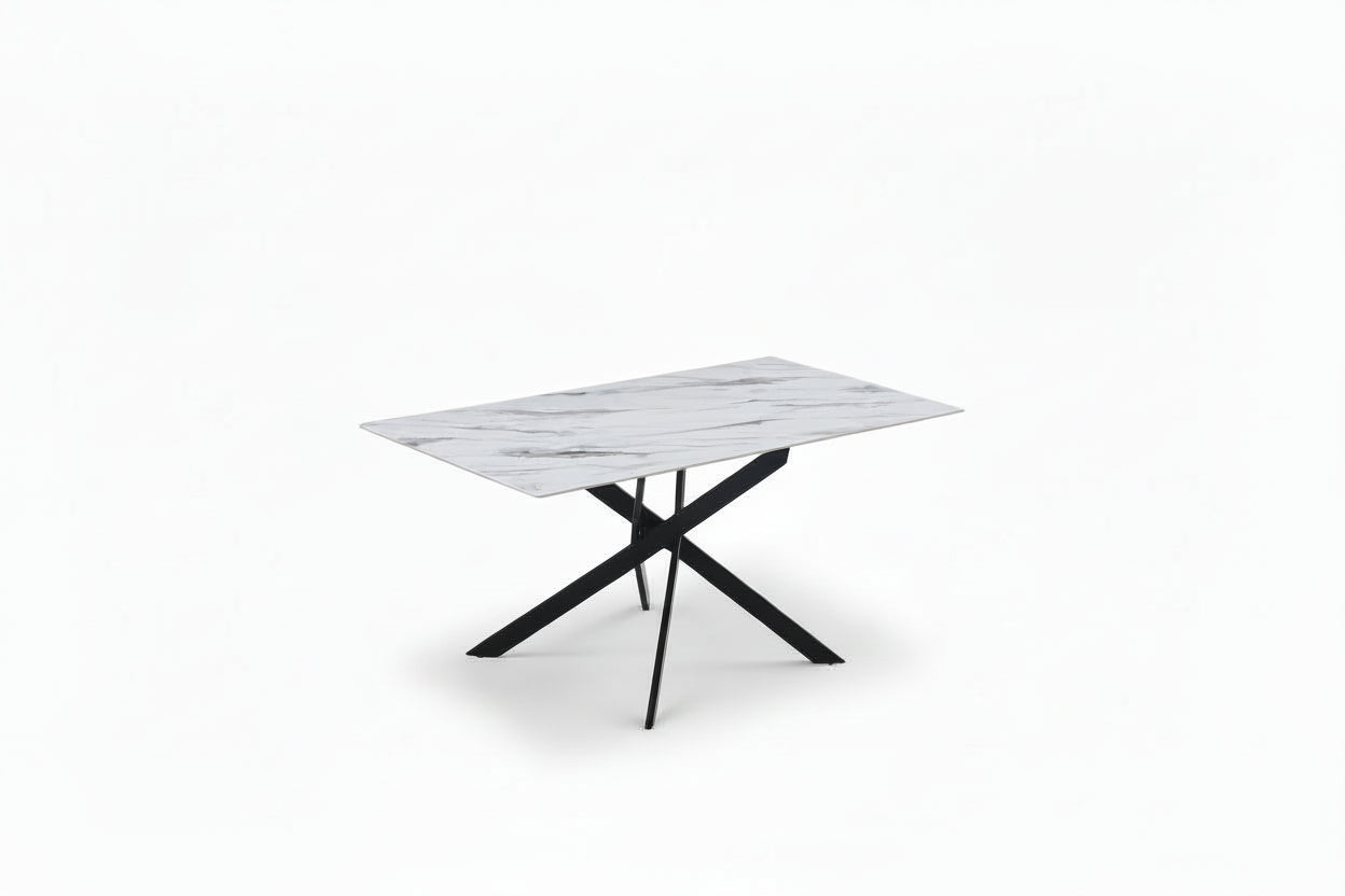 Table à Manger Rectangulaire Verre Marbré Blanc 150 cm JESSICA