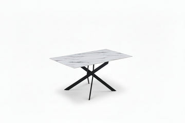 Table à Manger Rectangulaire Verre Marbré Blanc 150 cm JESSICA