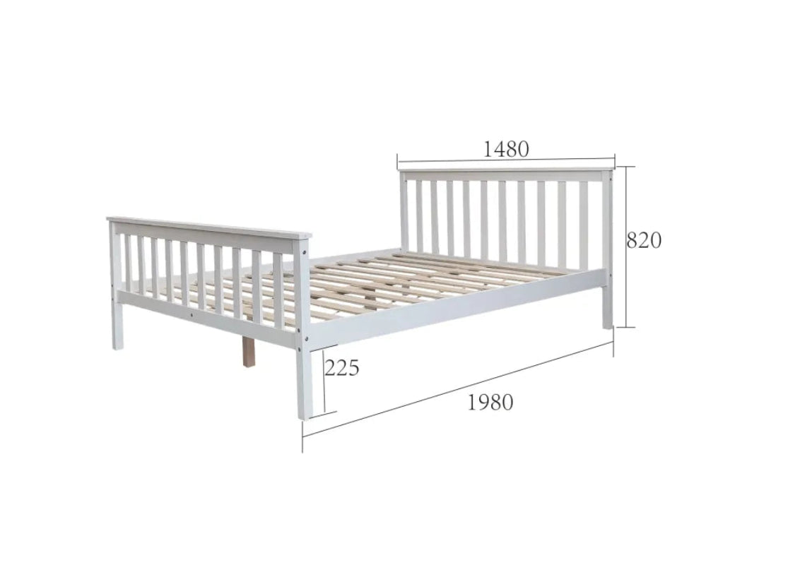 Lit 140x190 en bois massif blanc sommier lattes inclus - BATNA