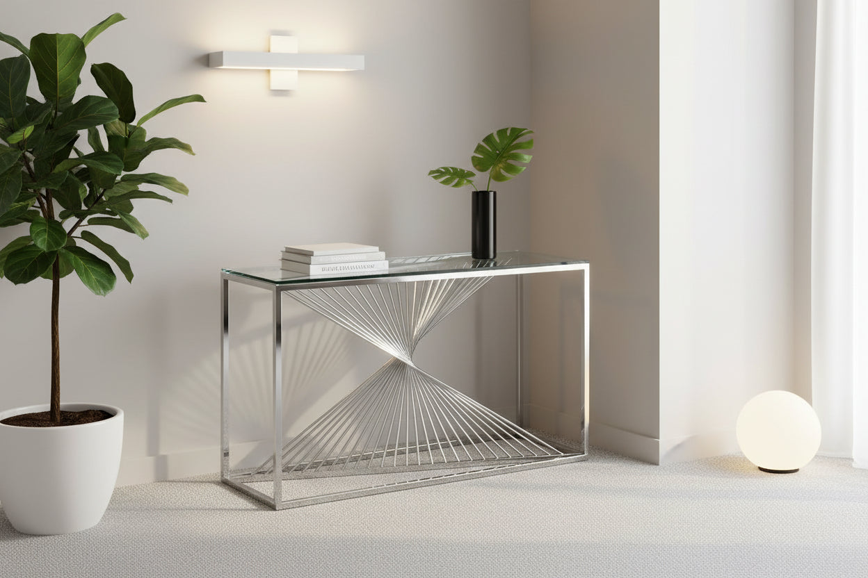 Console Verre Transparent Chrome 120x40x78 cm BRITTANY