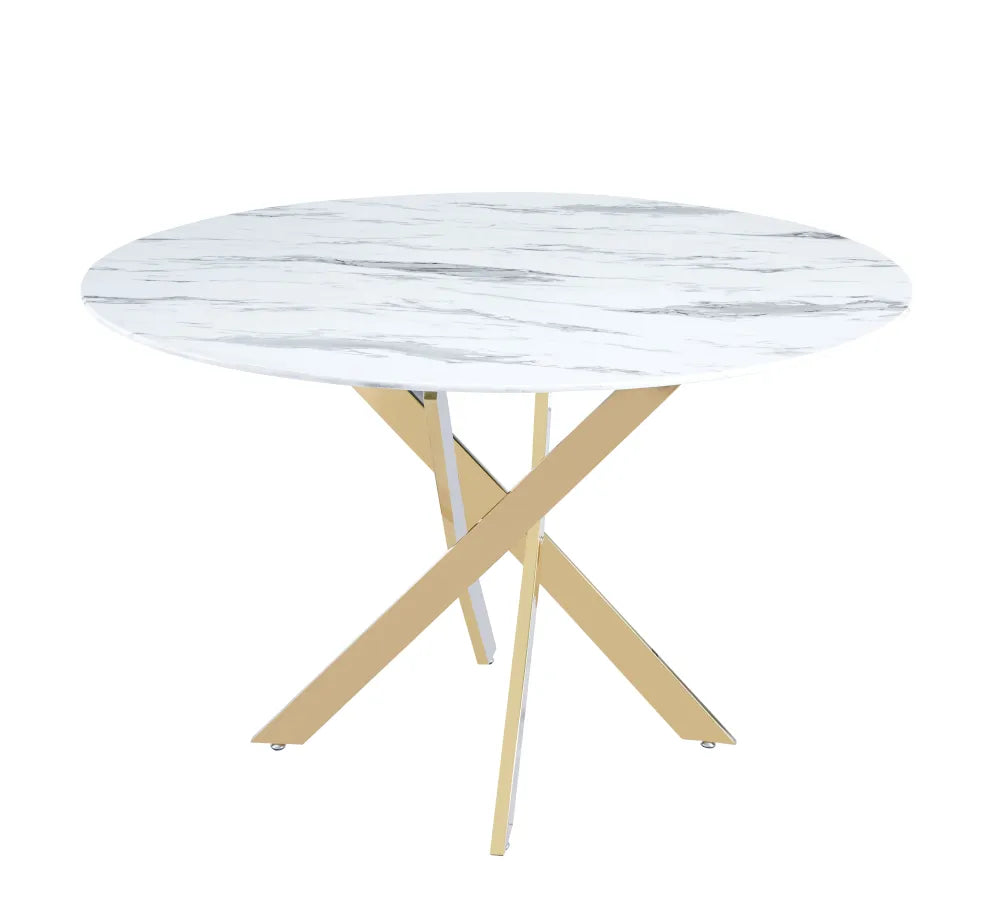 Table a manger ronde JESSICA Gold XXL 120 cm 4 couverts #couleur_marbré-blanc