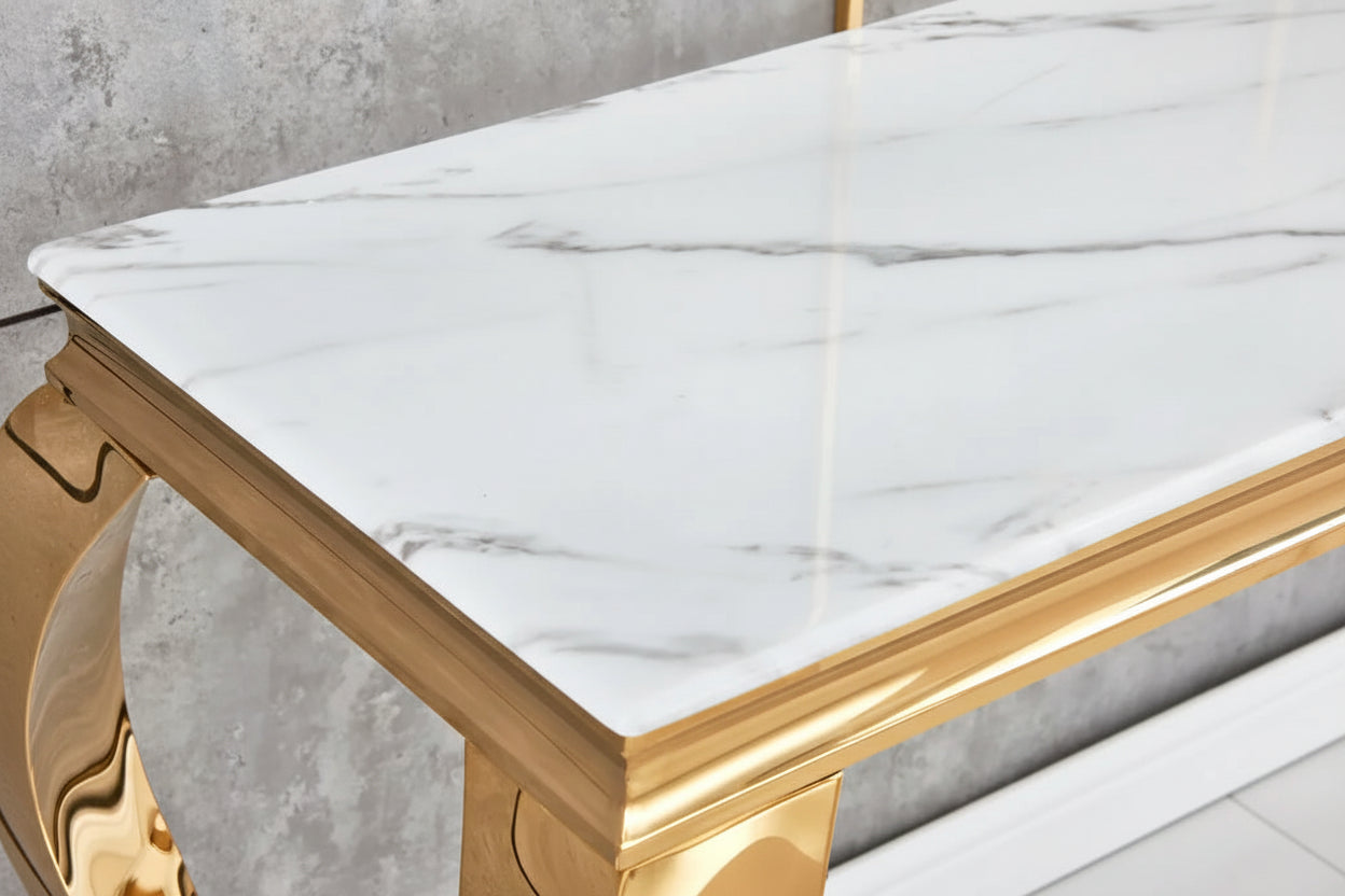 Console gold verre marbré blanc 110x50x85 cm BAROQUE