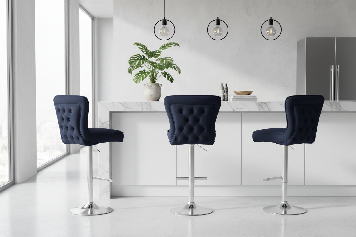 Lot 2 Tabourets de Bar Gabrielle Velours Noir Pieds Chrome Hauteur Assise 65cm