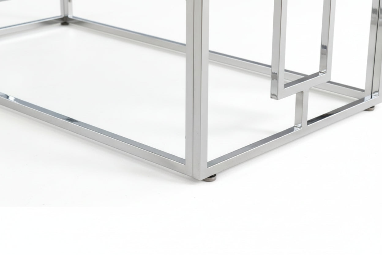 Table basse SOPHIE  pieds Chromé  plateau transparent 120 cm