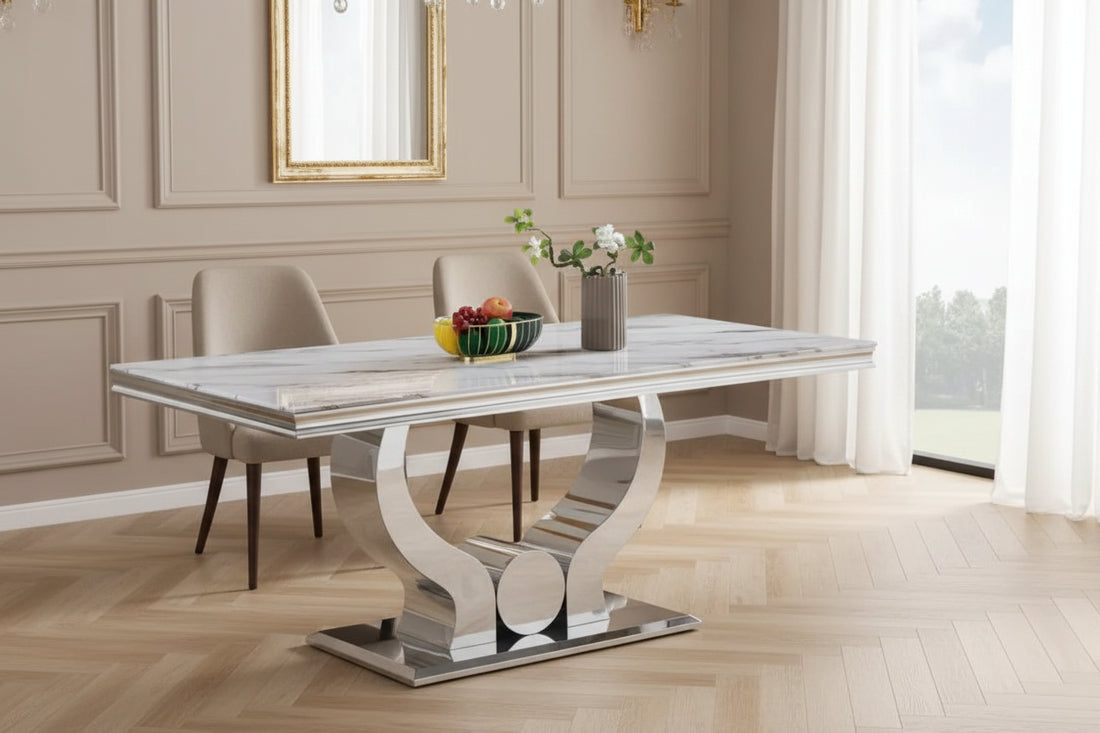 Table à Manger TROFY 180 cm effet marbré blanc