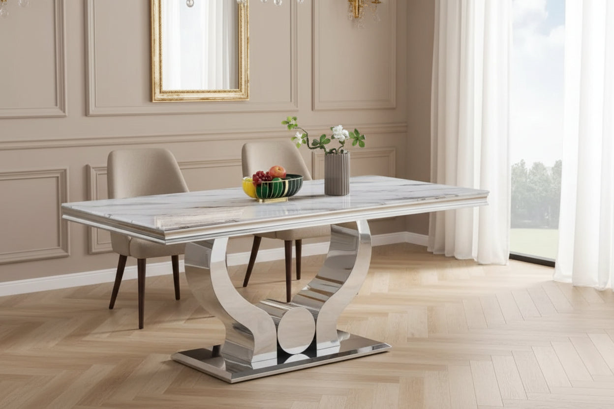Table à Manger TROFY 180 cm effet marbré blanc