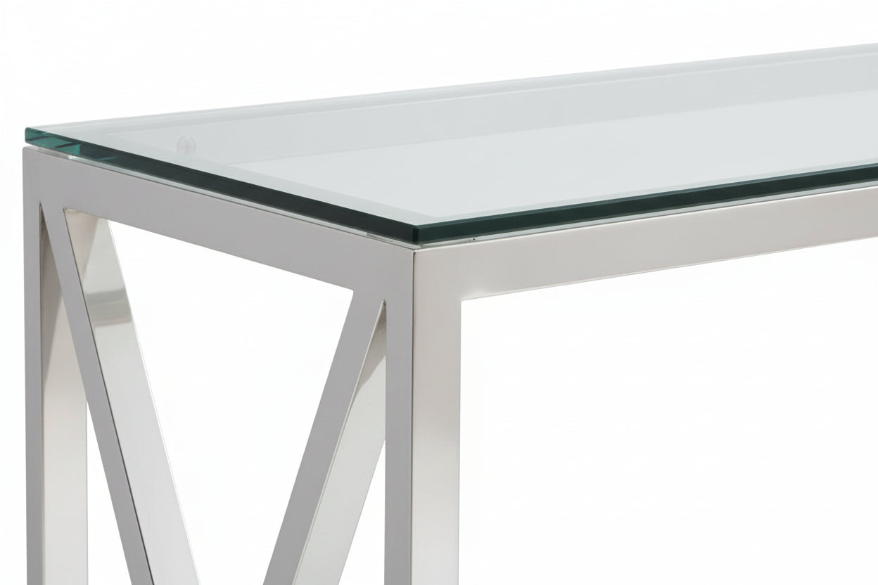 Console chrome verre trempé transparent 120x40x78 cm KENSY