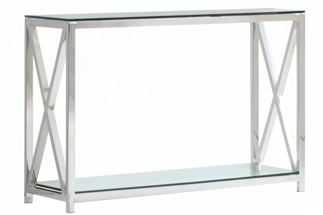 Console chrome verre trempé transparent 120x40x78 cm KENSY