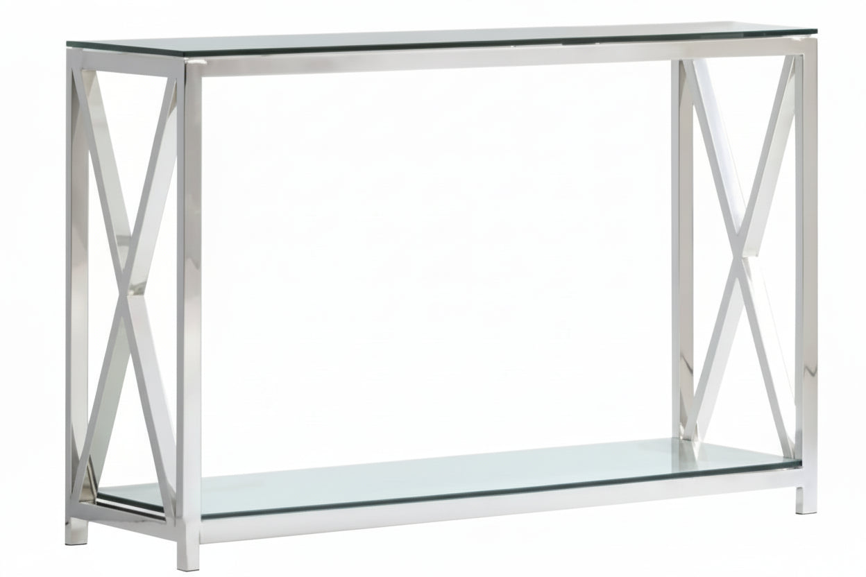 Console chrome verre trempé transparent 120x40x78 cm KENSY