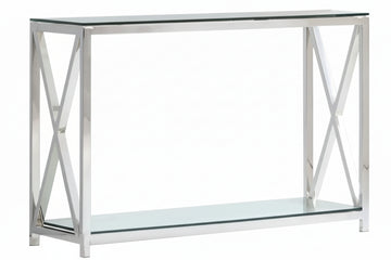 Console chrome verre trempé transparent 120x40x78 cm KENSY