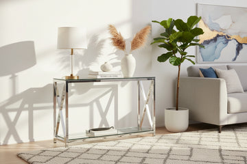 Console chrome verre trempé transparent 120x40x78 cm KENSY
