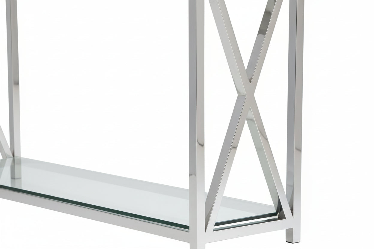 Console chrome verre trempé transparent 120x40x78 cm KENSY