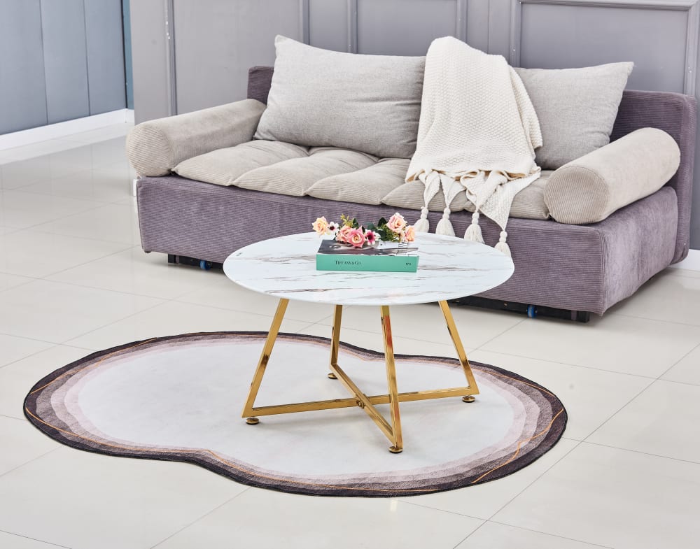 Table basse HELOISE Gold et plateau en verre 80x45 cm - Marbré blanc