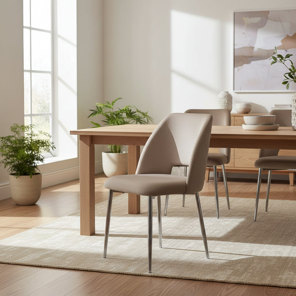 Lot de 4 chaises AVA Chrome en Velours - Taupe