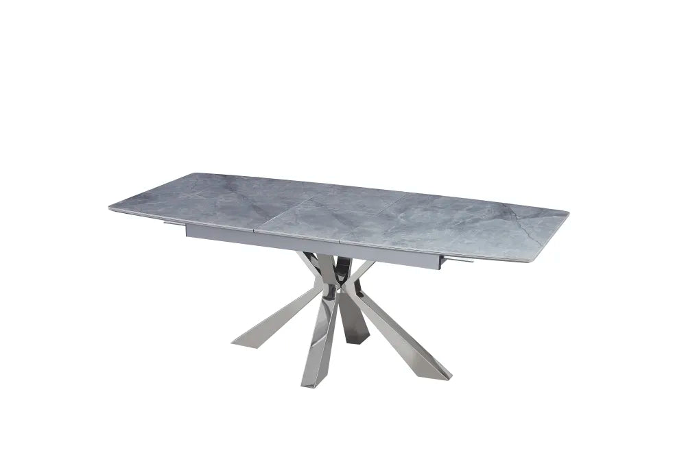 Table extensible BIANCA Chrome plateau Céramique #couleur_marbré-gris