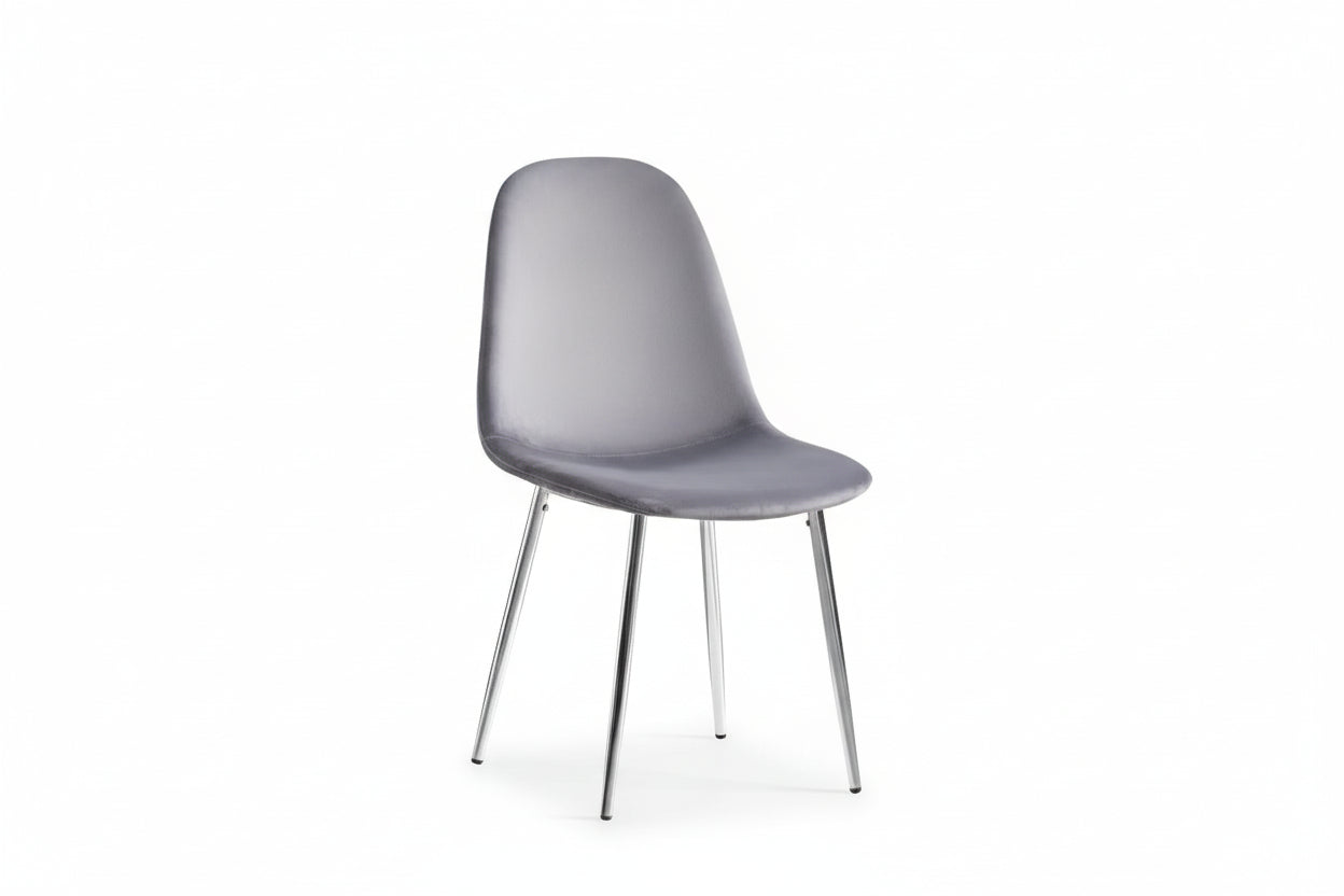 Lot de 4 Chaises Scandinaves Velours Gris Pieds Chrome 43,5x40x87cm