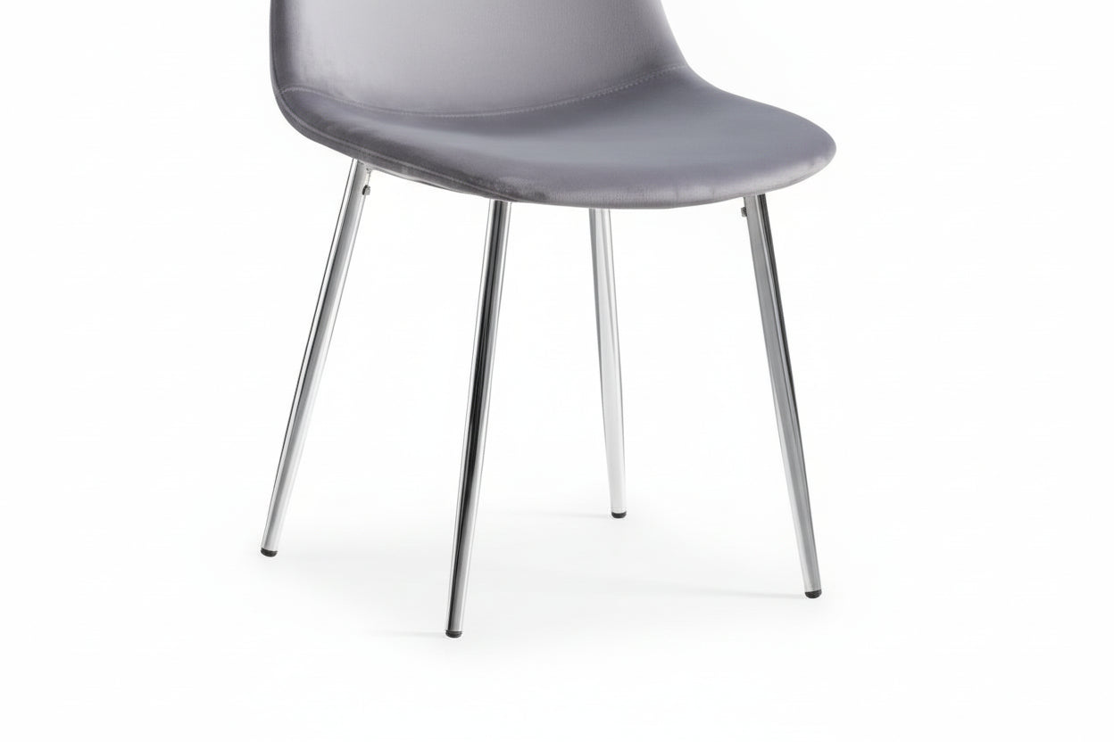Lot de 4 Chaises Scandinaves Velours Gris Pieds Chrome 43,5x40x87cm