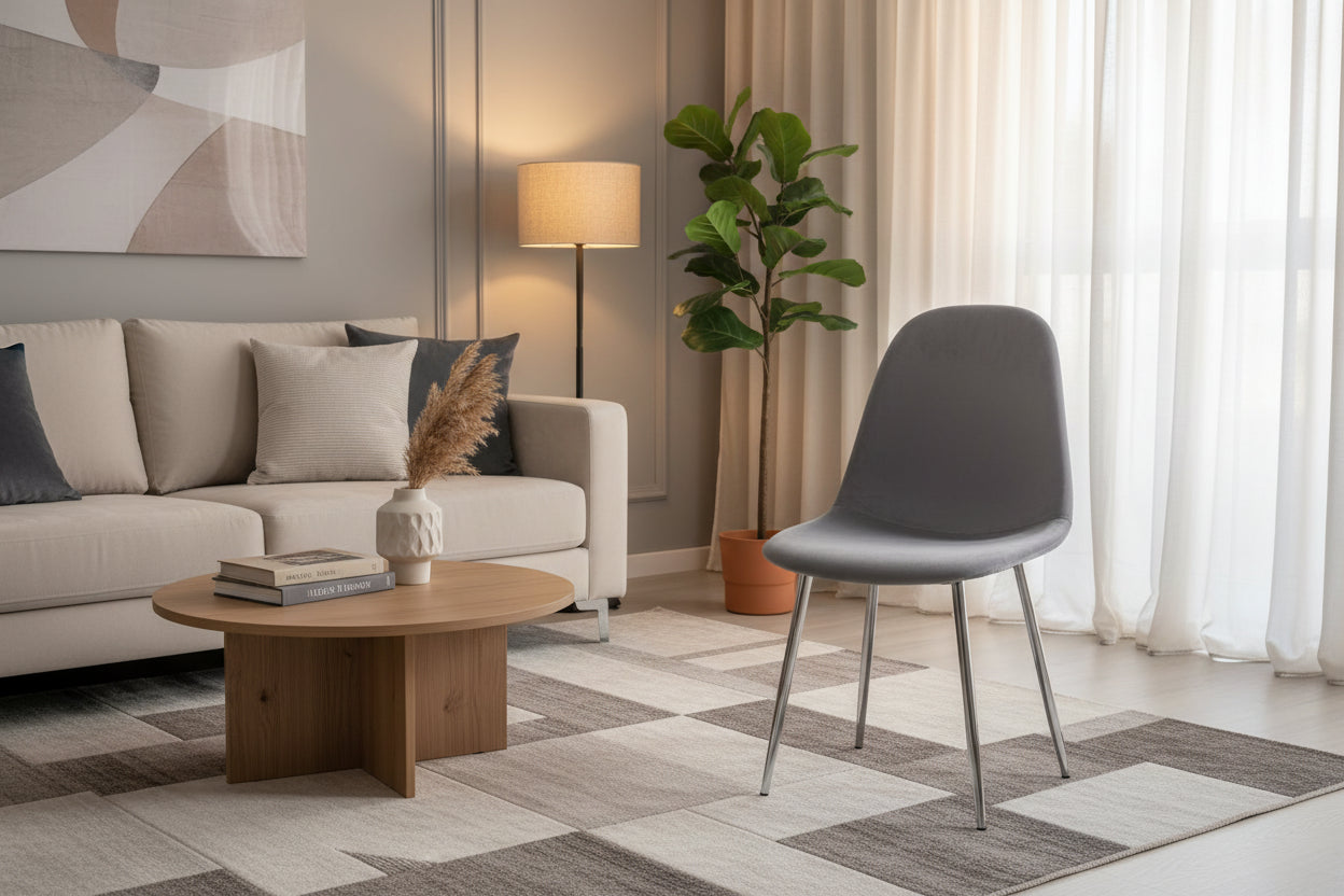 Lot de 4 Chaises Scandinaves Velours Gris Pieds Chrome 43,5x40x87cm