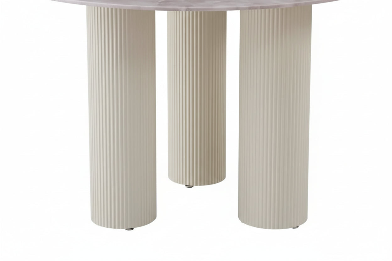 Table repas ANAIS pieds beige plateau céramique 120 cm #couleur_marbré-gris