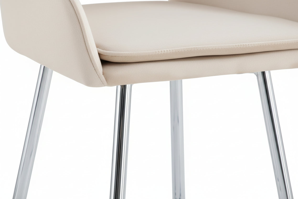 Lot 2 Tabourets de Bar Velours Beige Chrome 47x41x104 cm ATHENA