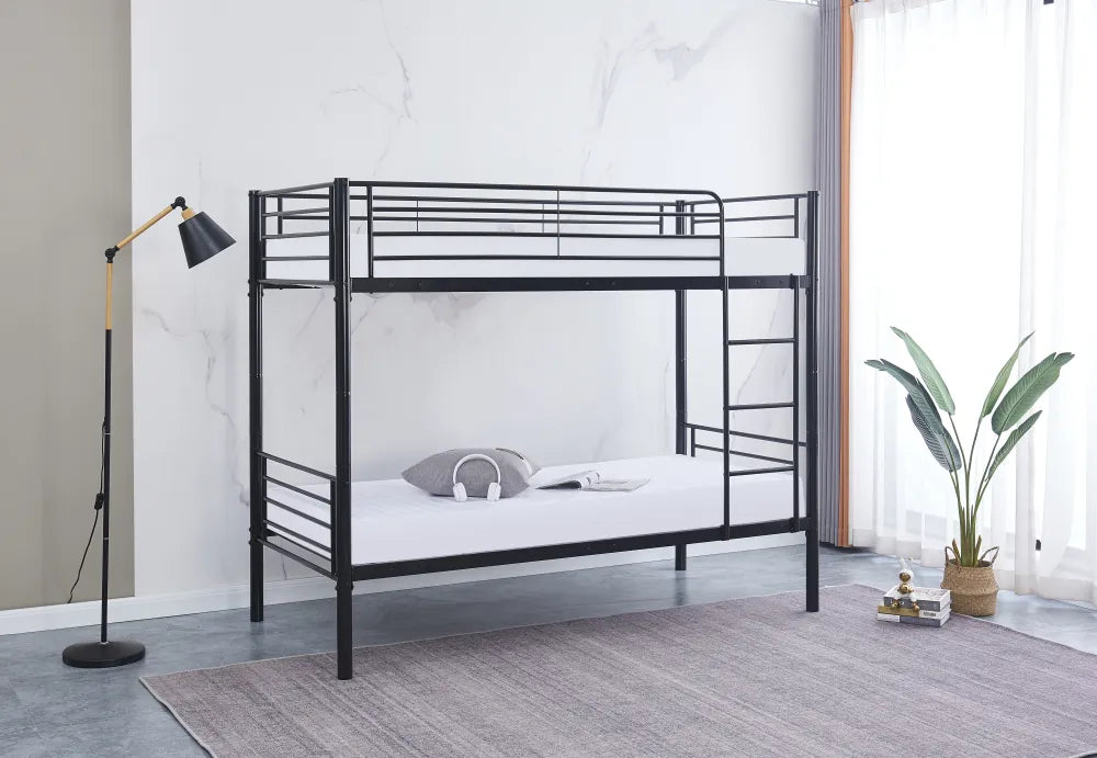 Pack Lit superposé séparable métal 2 couchages 90x190 cm noir + matelas LUNA