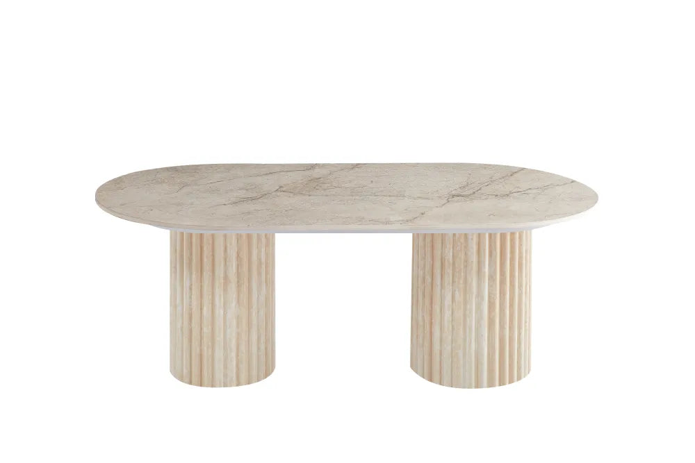 Table Basse Ovale Céramique Effet Travertin 120x60 cm – KEYSHA