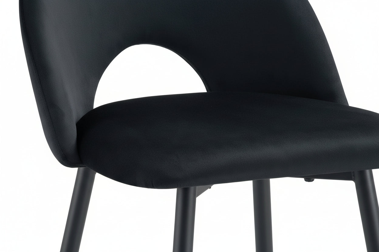Lot 2 Tabourets de Bar Teddy Velours Noir Pieds Métal Noir 47x36x98cm