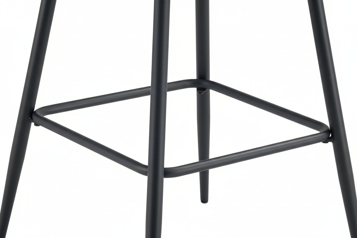 Lot 2 Tabourets de Bar Teddy Velours Noir Pieds Métal Noir 47x36x98cm