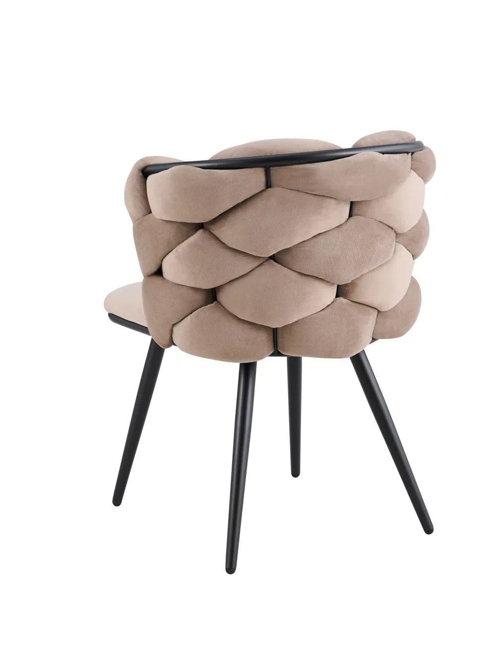 Lot 2 chaises salle à manger tissu taupe dossier tressé pieds noirs