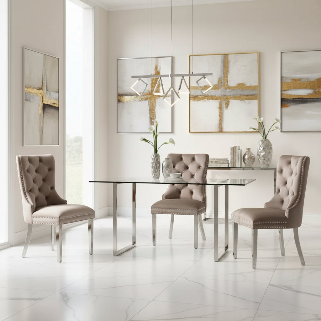 Lot de 2 chaises POIGNEE Clouté en velours pied chromé - Moka
