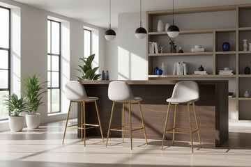 Lot 2 Tabourets de Bar Scandinave Velours Taupe Pieds Gold 47,5x43x100cm
