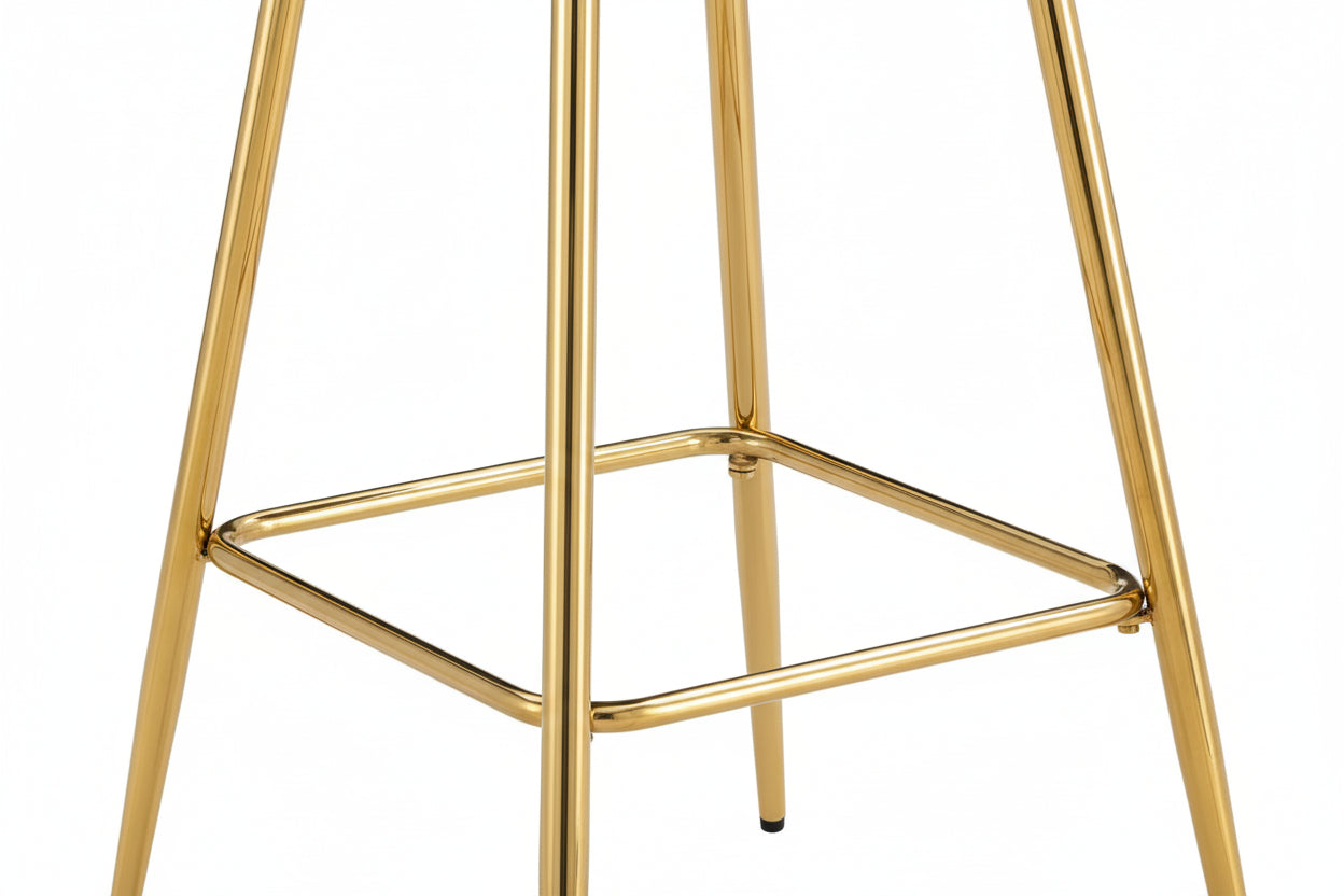 Lot 2 Tabourets de Bar Scandinave Velours Taupe Pieds Gold 47,5x43x100cm