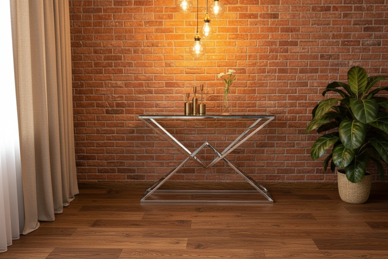 Console PYRAMID en verre Transparent 120x40x78 cm #couleur_chrome